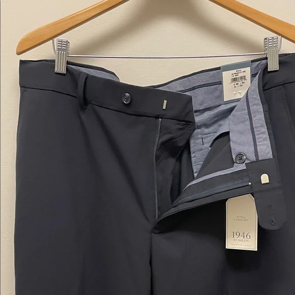 Men's Dark Navy Dress Pants - Tailored Flat Front Ballin Total Comfot 38 x 34
